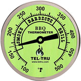 This is a 3" Tel Tru Glow in Dark BBQ Grill or Smoker Thermometer 100 500 art 6" Stem