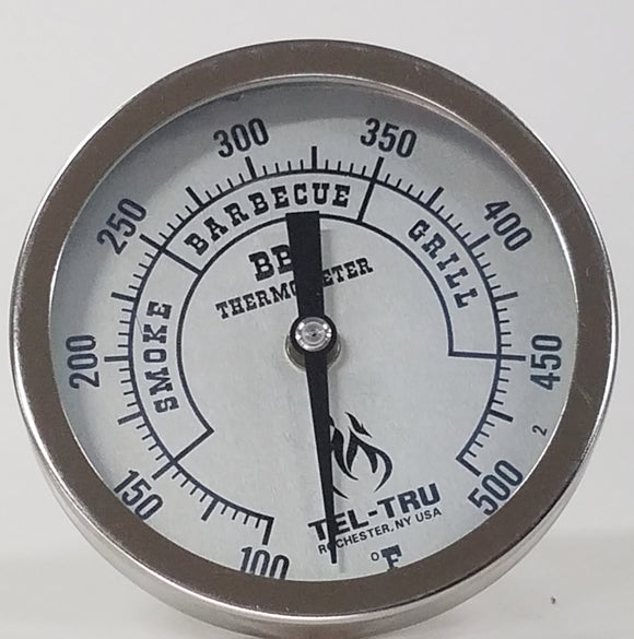 Tel-Tru BQ300 Silver Dial BBQ Grill Thermometer - 2.5 Stem