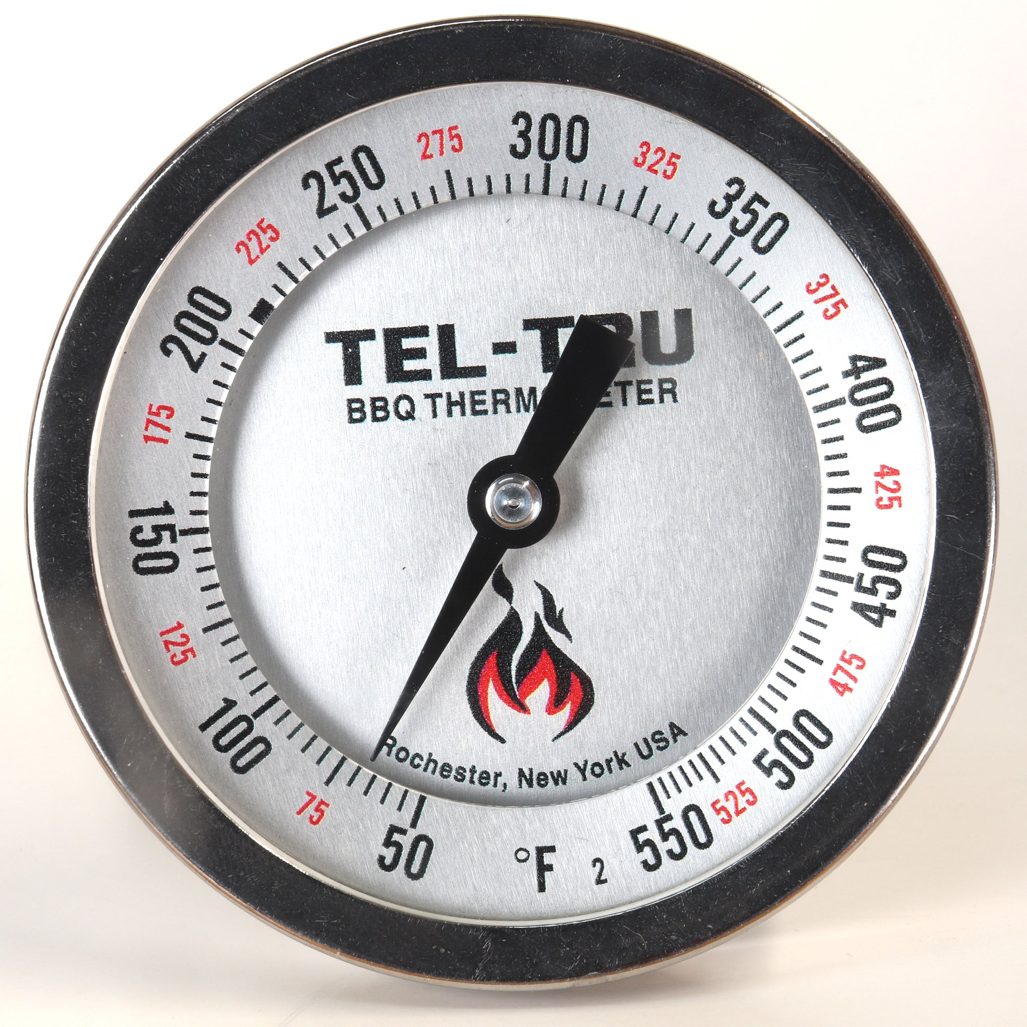 Tel-Tru BQ300 Barbecue Thermometer 3 inch Aluminum Zoned Dial 4 inch Stem
