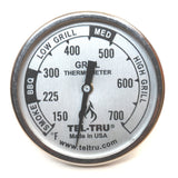 Tel Tru BQ100 BBQ Grill & Smoker Thermometer 1.75" Dial 2.13" Stem 150-700 Zones